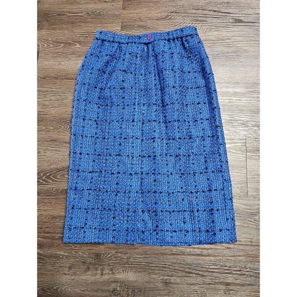 Vintage Henry Lee Women's 8 Petite Tweed Skirt Suit Set Blue Carrer Office - Picture 13 of 16